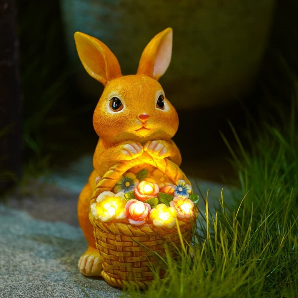 Outdoor Power Deals - Statue de lapin solaire pour jardin,